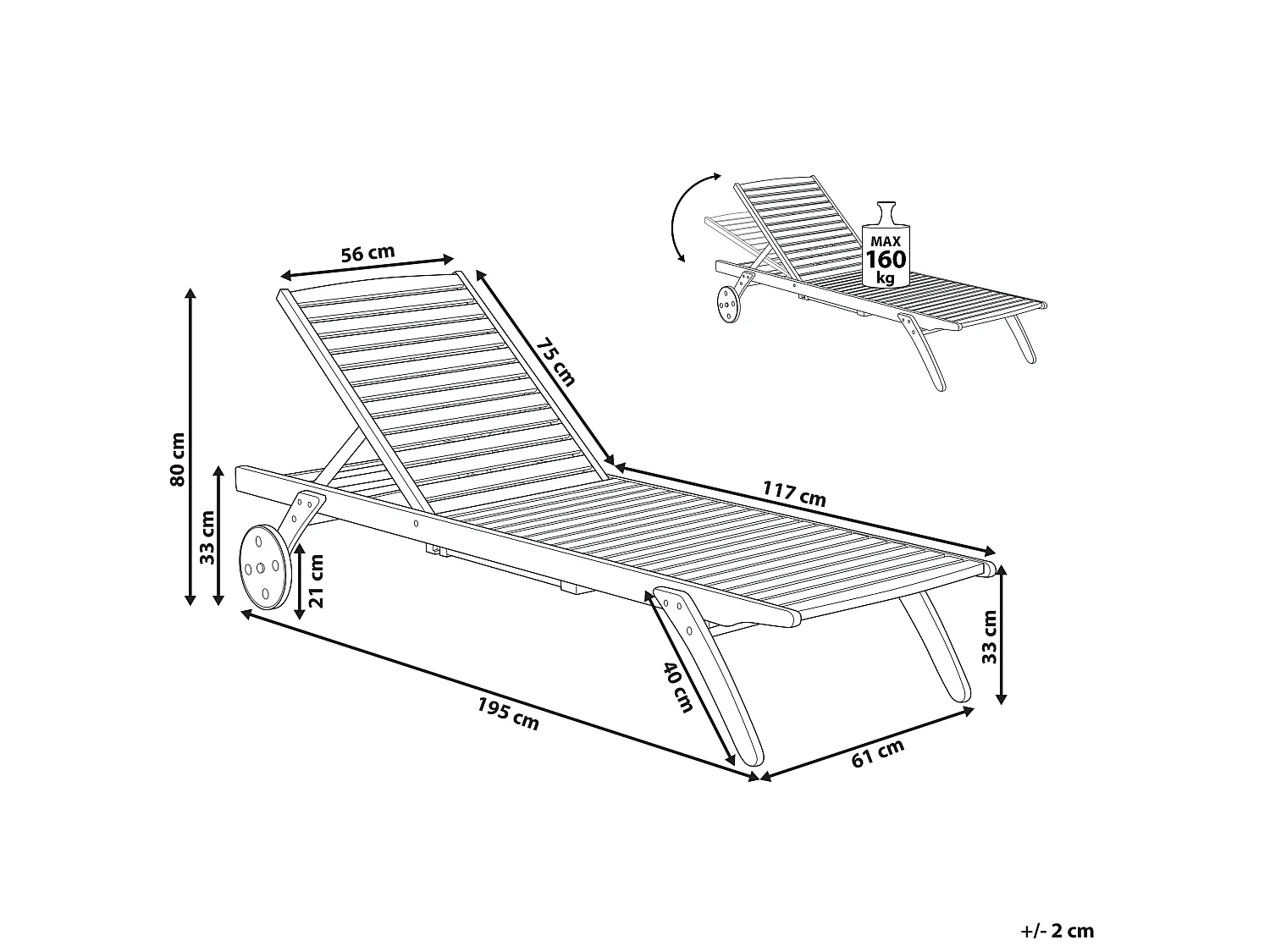 Sun Lounger CESANA Reclining Acacia Wood Light Brown