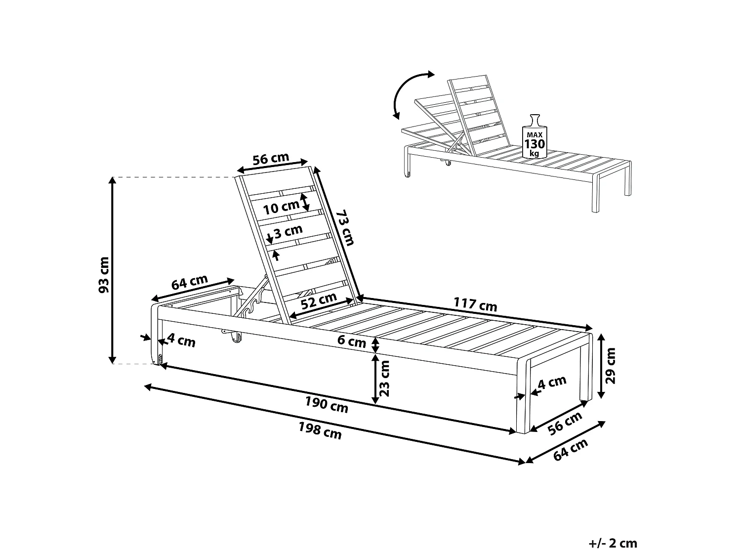 Gartenliege Sonnenliege Relaxliege Kunstholz verstellbare Rückenlehne Weiß