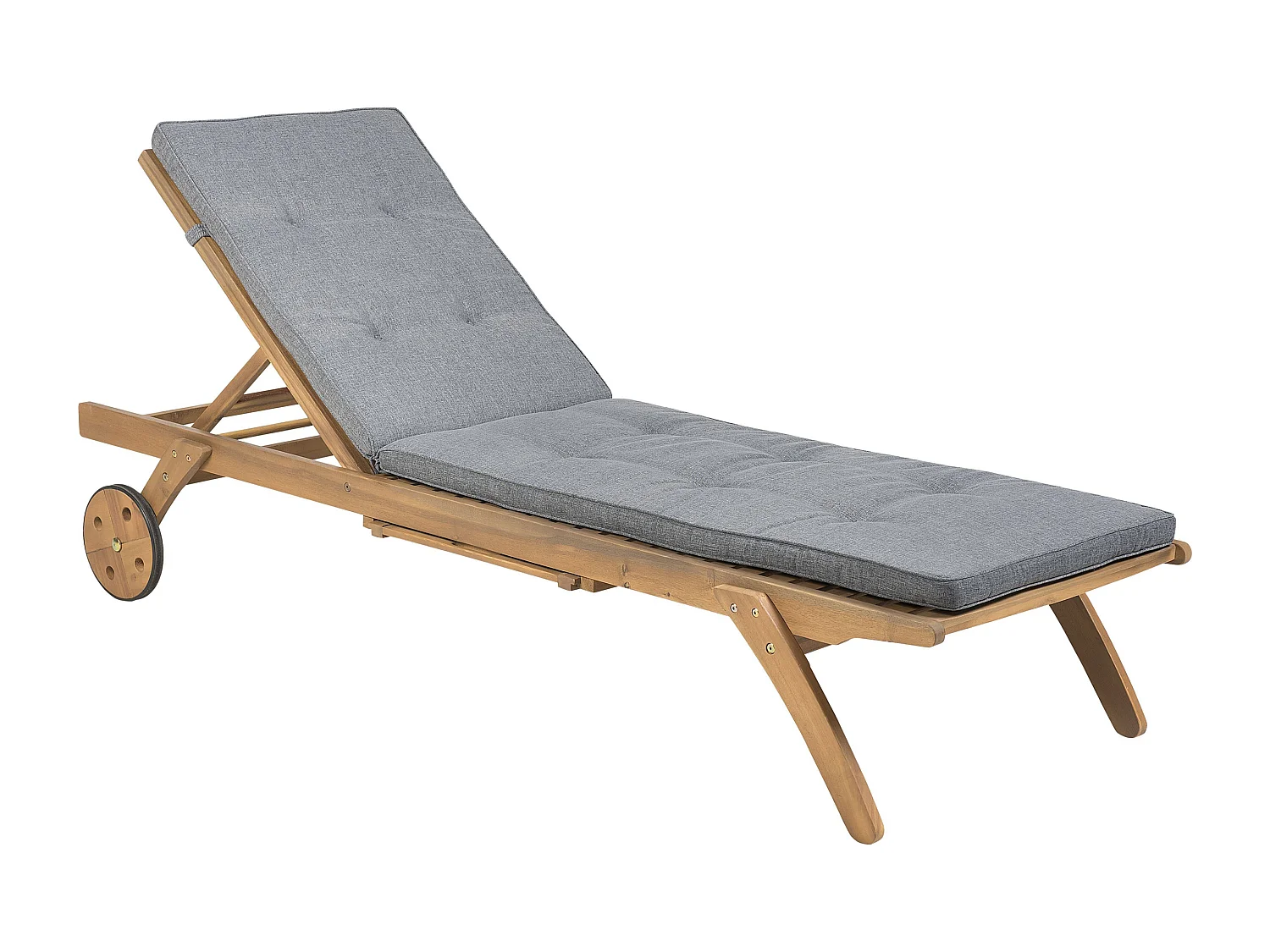 Transat de jardin en bois avec tablette et coussin gris CESANA