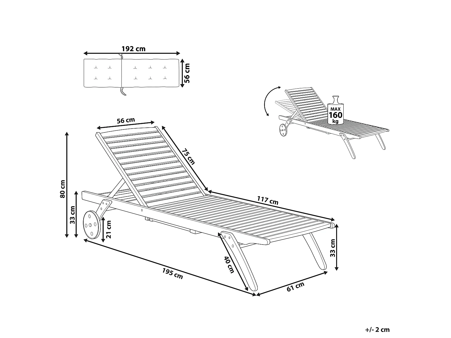 Transat de jardin en bois avec tablette et coussin gris CESANA