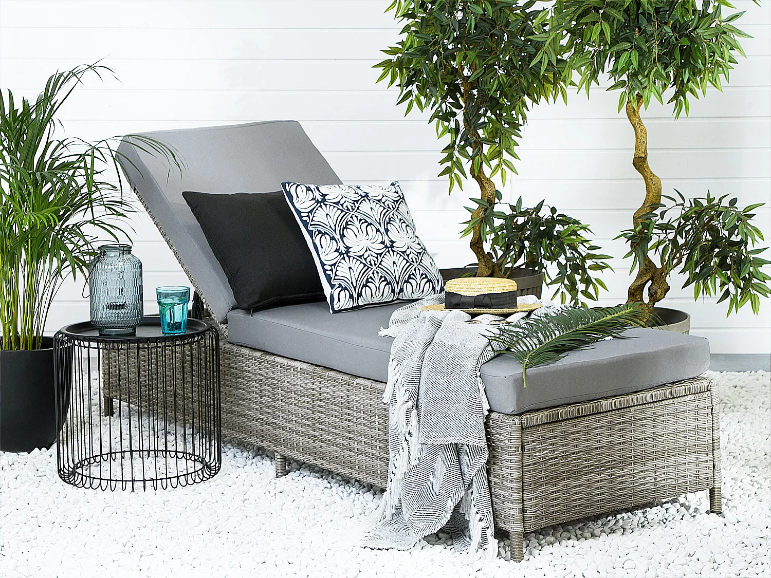 Rattanliege Gartenliege Loungeliege Relaxliege Terrassenliege grau Turin II