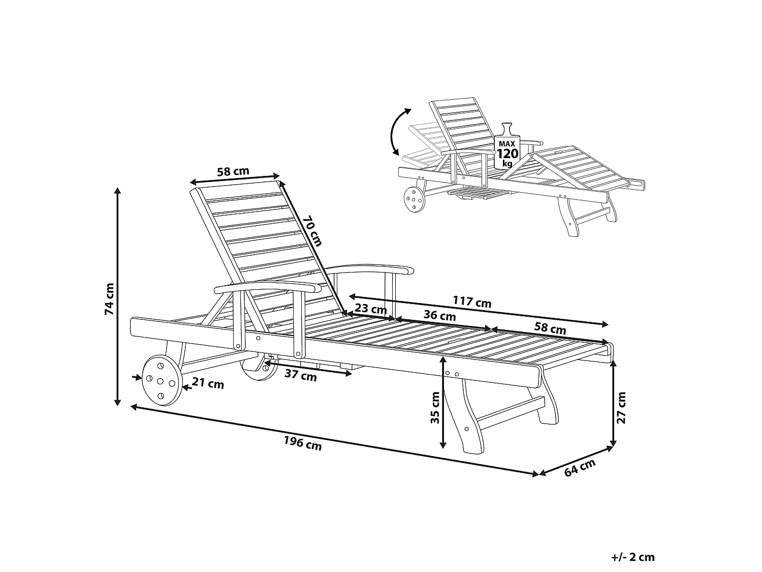 Ligstoel TOSCANA Acaciahout Donkerbruin