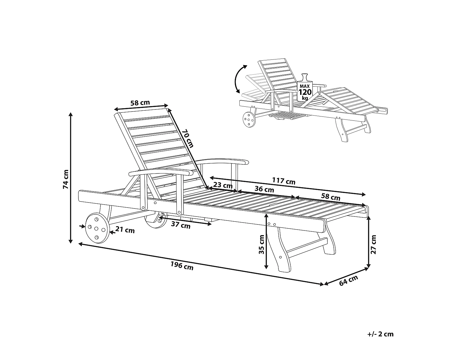 Ligstoel TOSCANA Acaciahout Donkerbruin