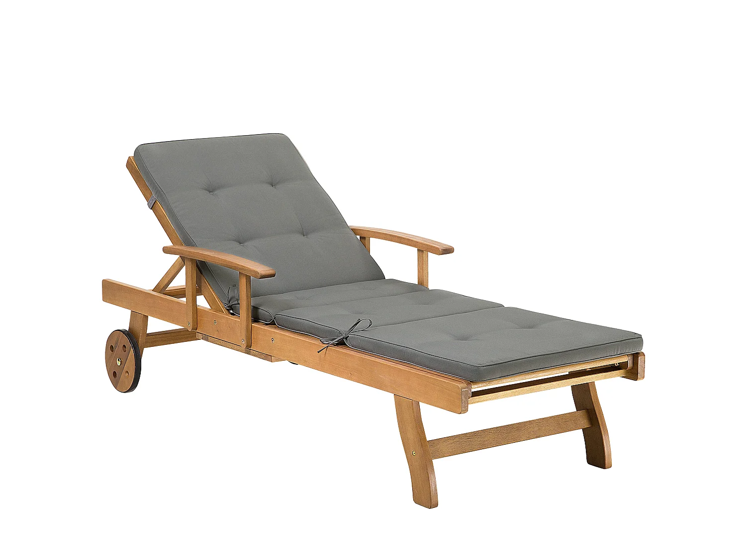 Chaise longue en bois naturel et coussin gris JAVA