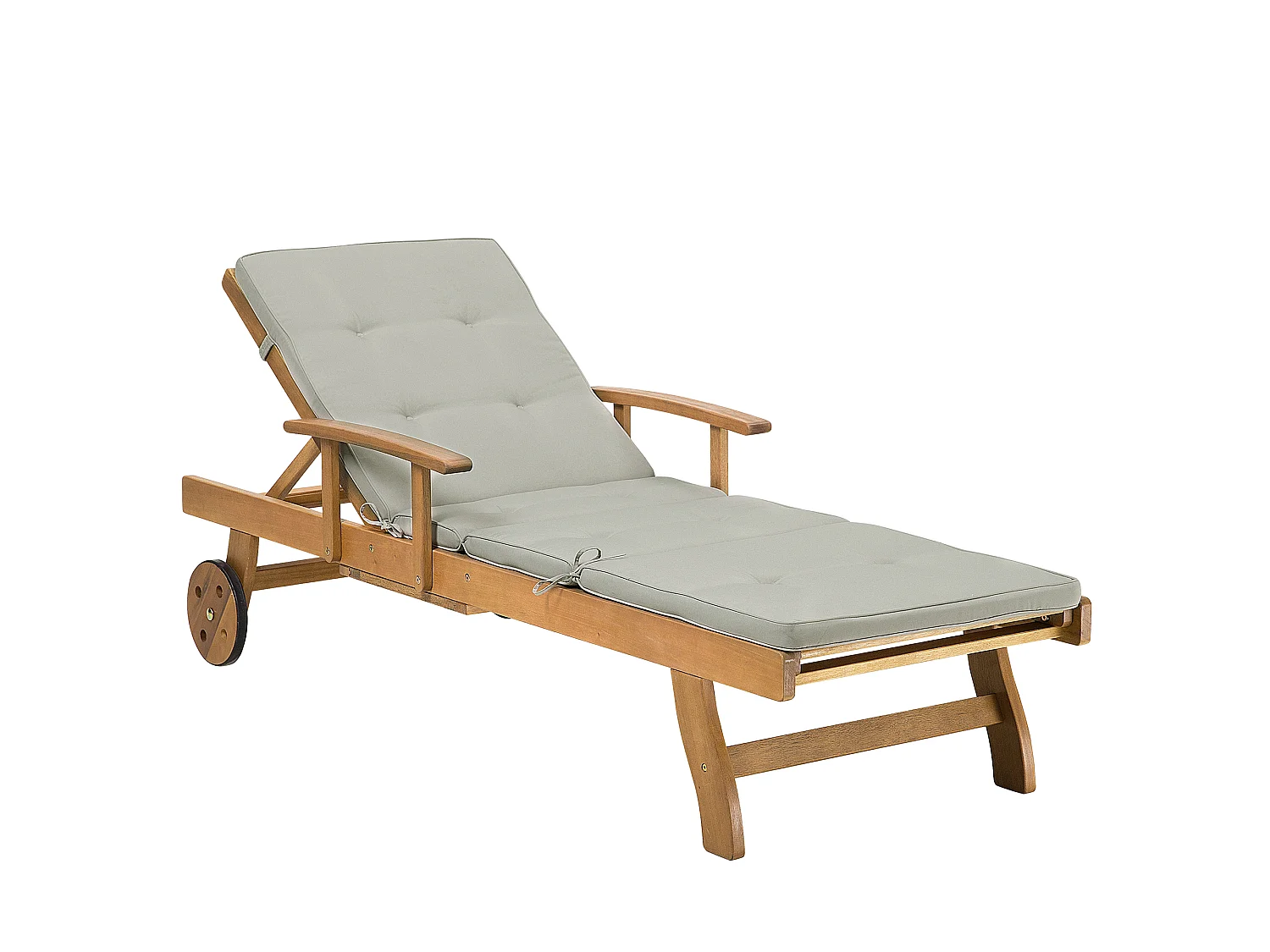 Chaise longue en bois naturel avec coussin gris-beige JAVA