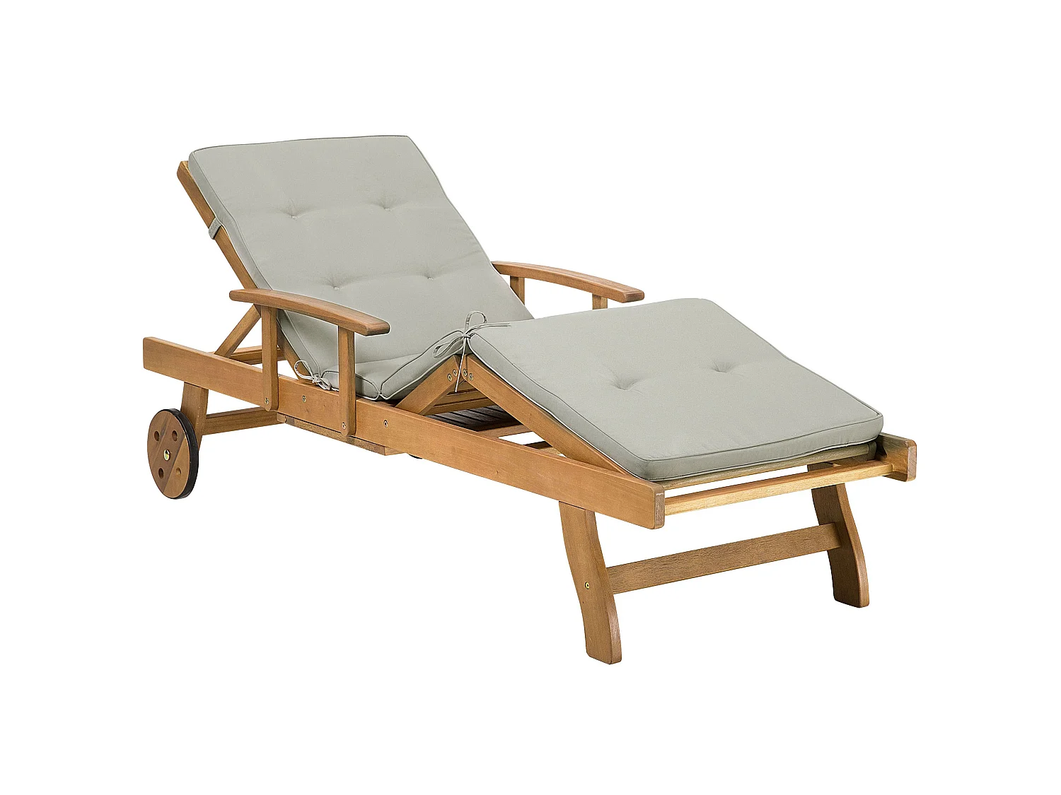 Chaise longue en bois naturel avec coussin gris-beige JAVA