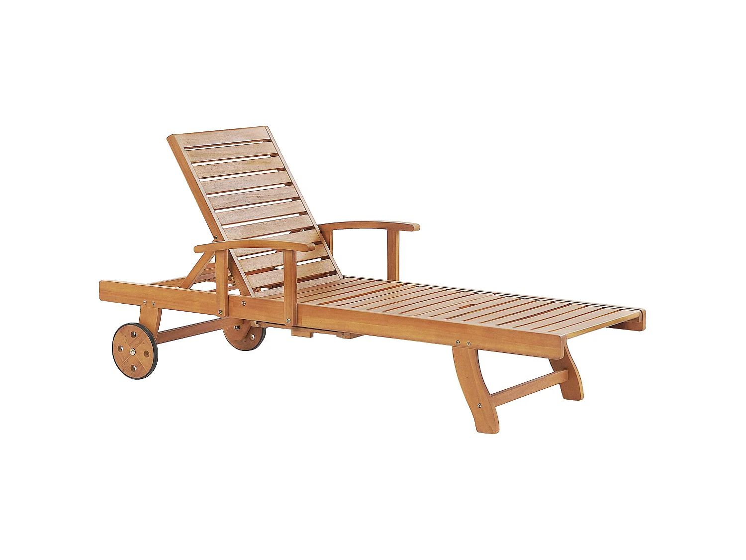 Chaise longue en bois naturel avec coussin gris-beige JAVA