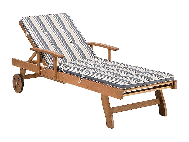Gartenliege Rollliege Holzliege Akazienholz Auflage dunkelblau-beige gestreift