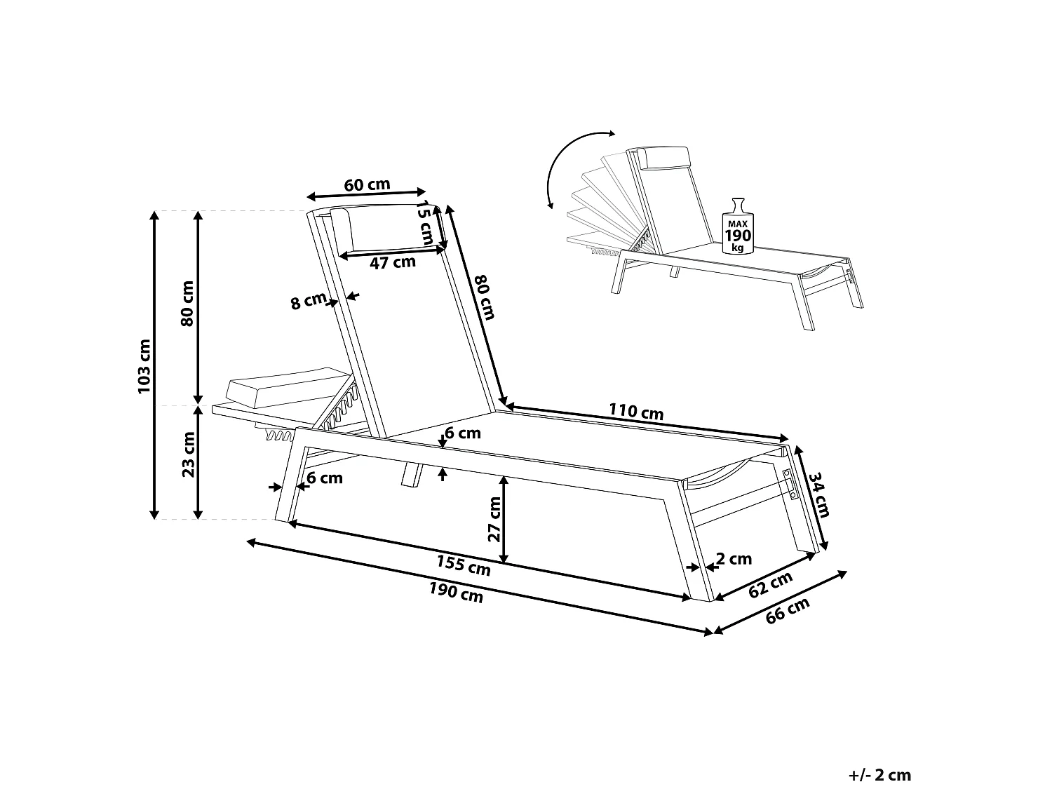 Leżak ogrodowy CATANIA Rozkładany Metal Szary