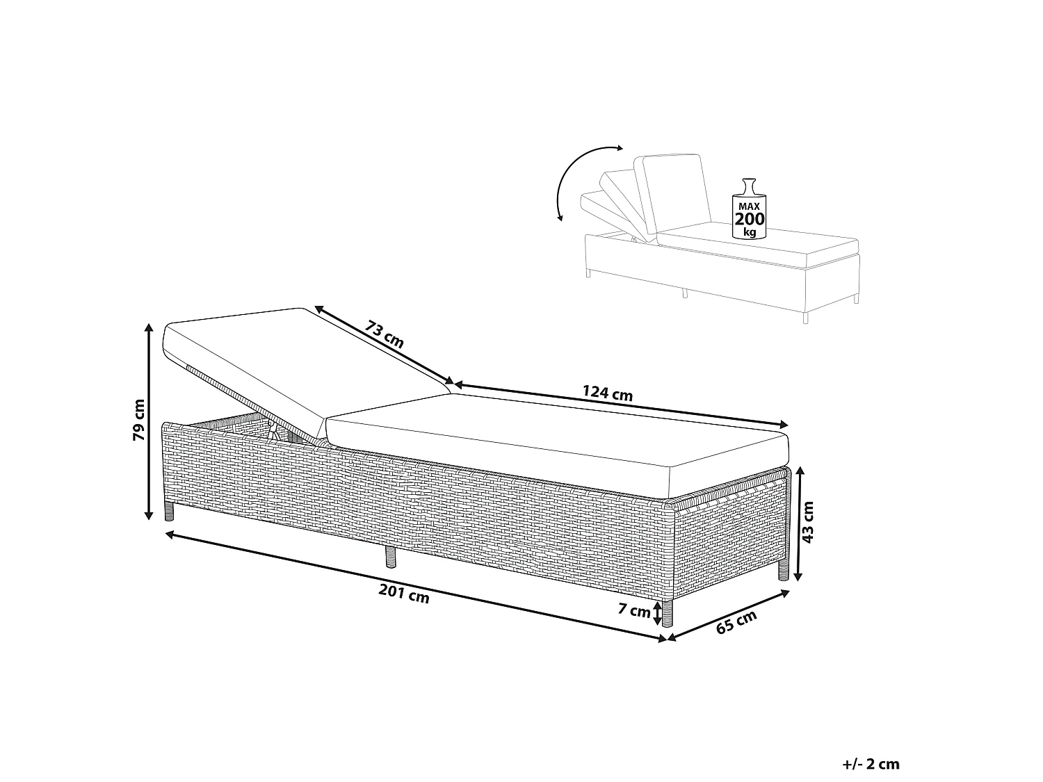 Leżak ogrodowy z poduszką TURIN Rozkładany Technorattan Biały
