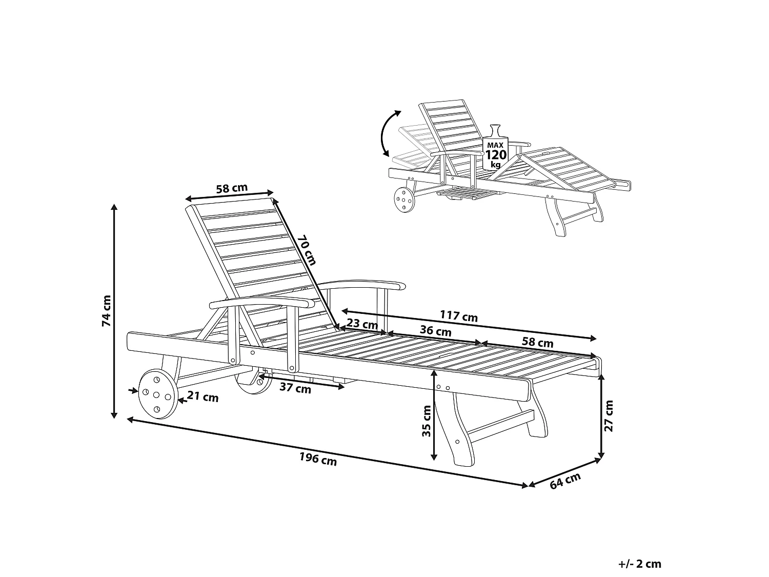 Tuinligstoel Hout Lichte houtkleur JAVA