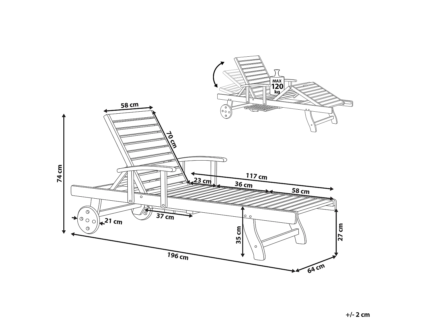 Tuinligstoel Hout Lichte houtkleur JAVA