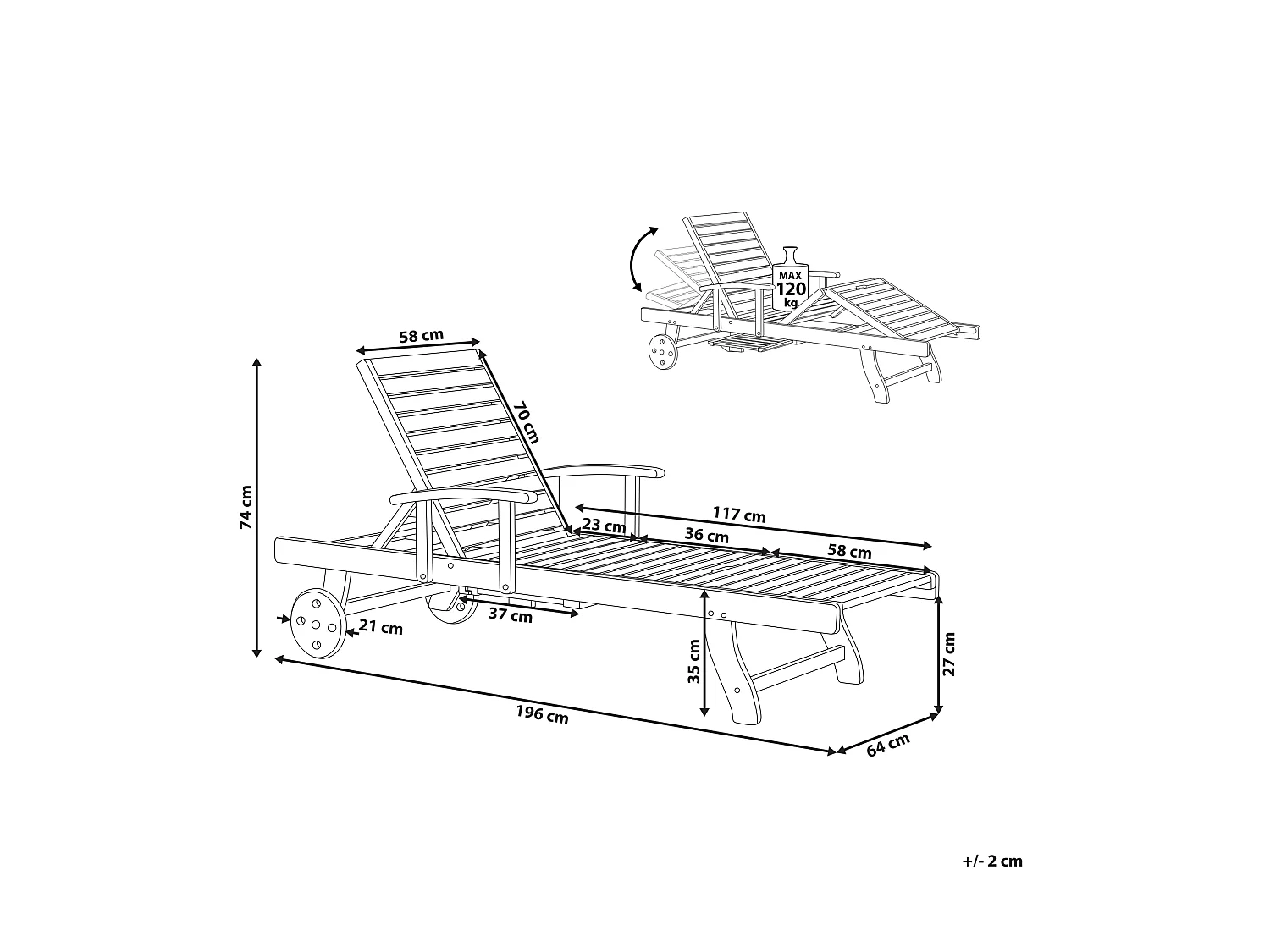 Tuinligstoel Hout Lichte houtkleur JAVA