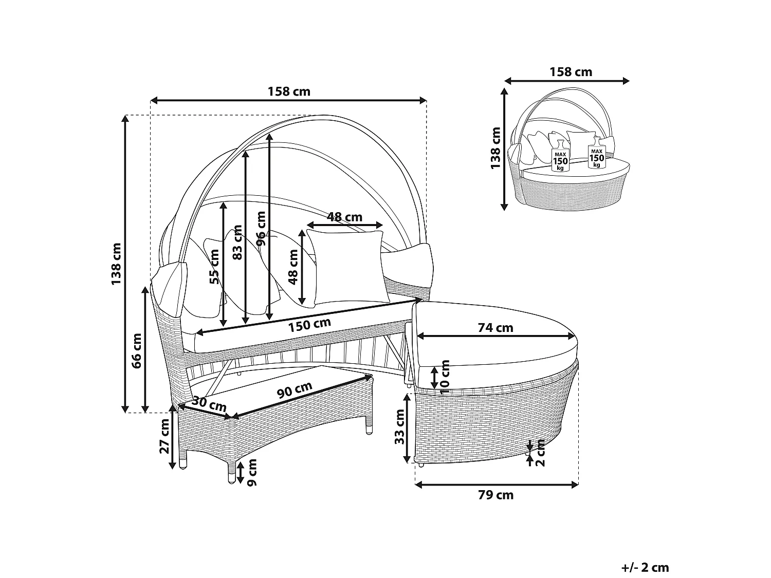 Lit de jardin SYLT LUX Gris