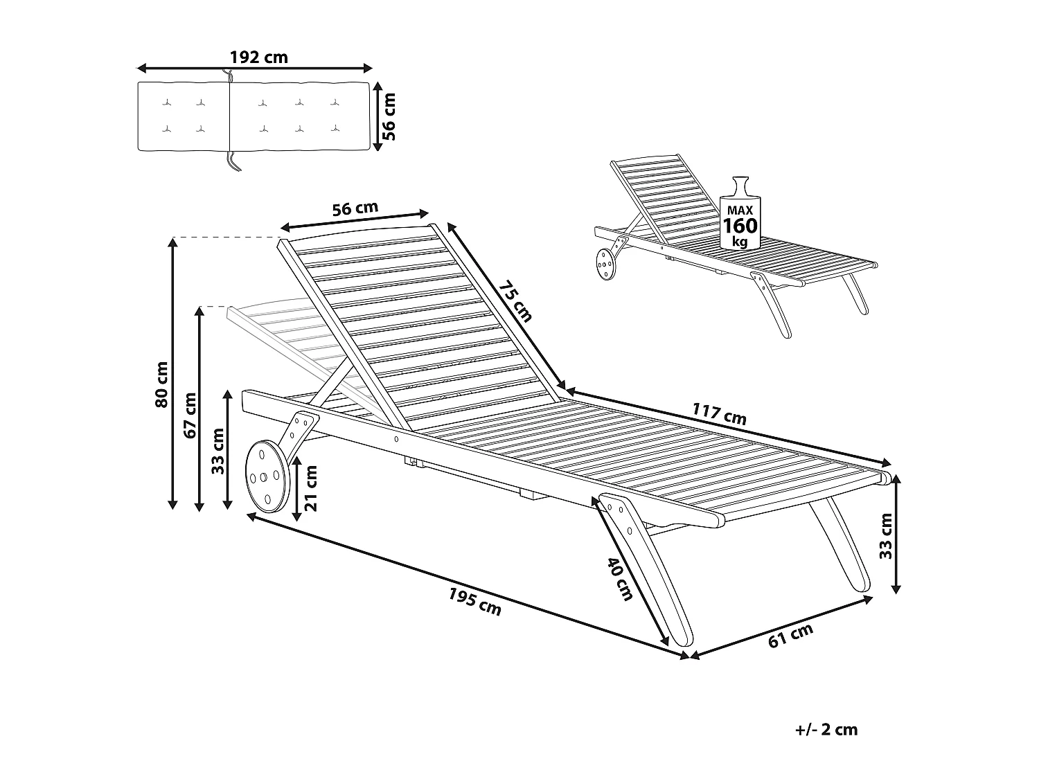 Ligstoel acaciahout taupe CESANA