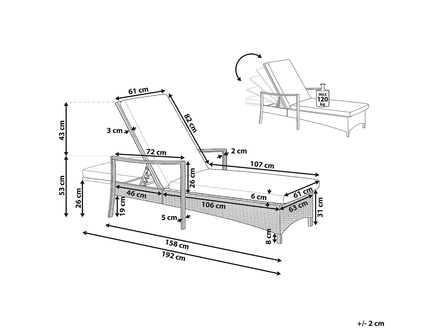 Espreguiçadeira com almofada VASTO Castanho