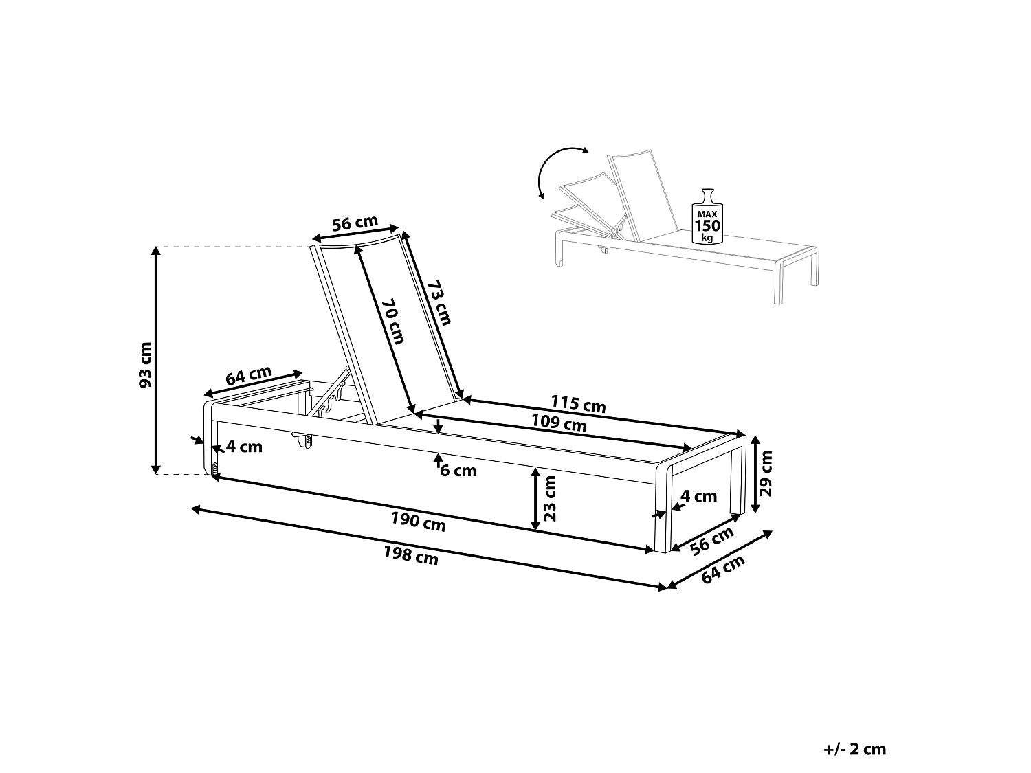 Ligstoel FOSSATO Metaal Zwart