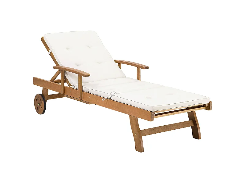 Lettino Prendisole con Cuscino JAVA Legno d'acacia Bianco sporco