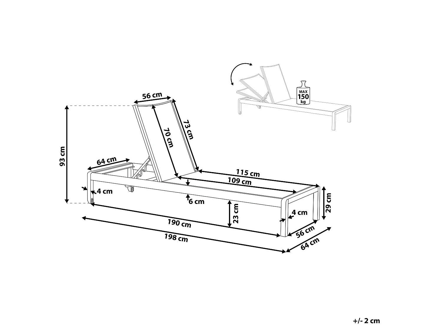 Leżak ogrodowy FOSSATO Rozkładany Metal Biały