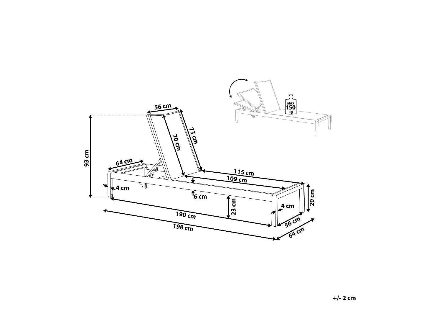 Moderne Gartenliege verstellbare Rückenlehne Textilbespannung /Aluminium weiß Fossato