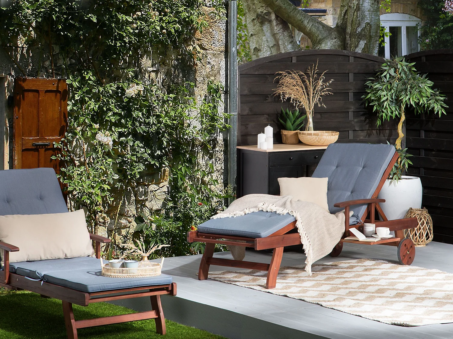 Chaise longue avec coussin Bois Bleu TOSCANA