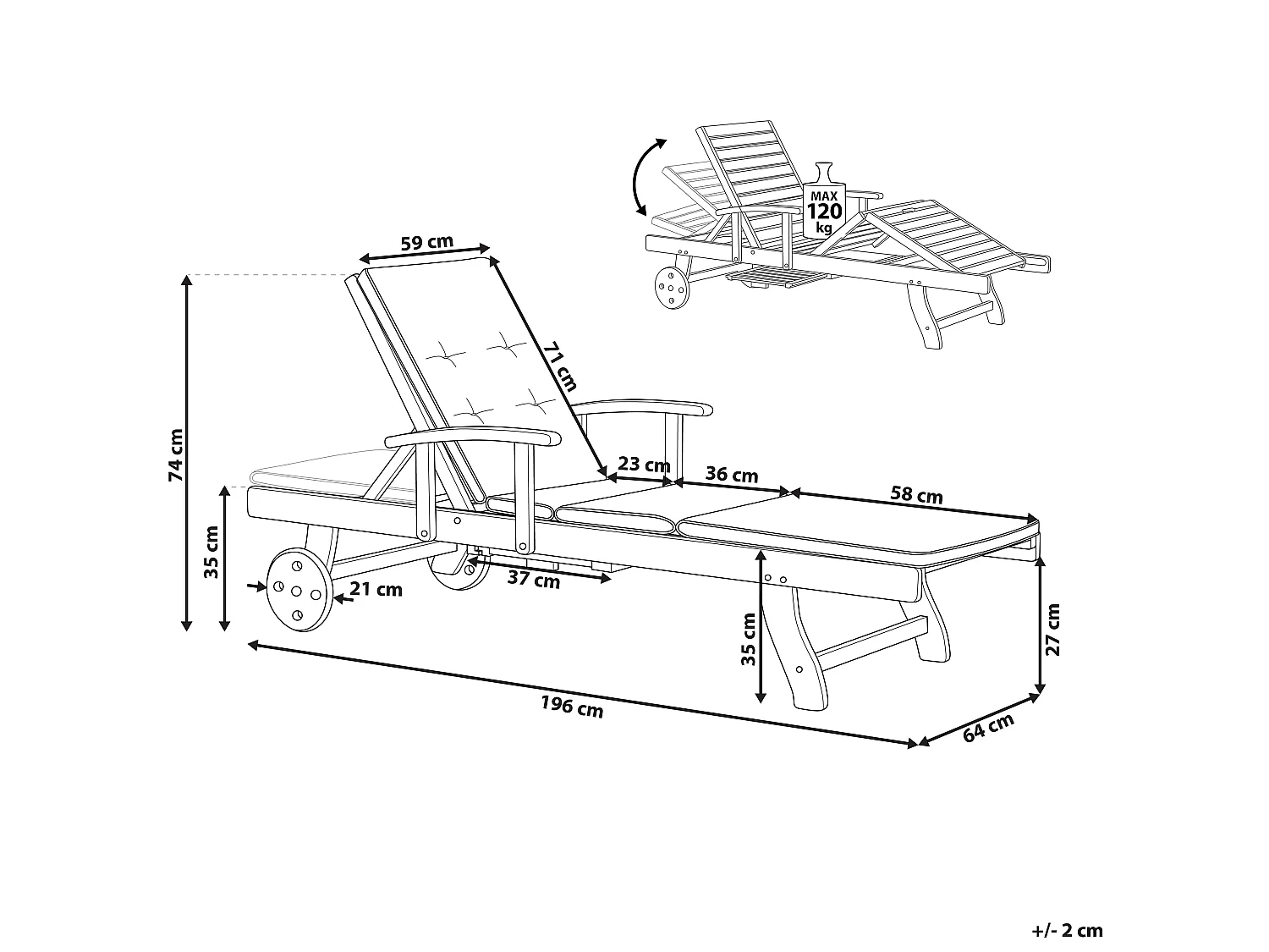 Chaise longue avec coussin Bois Bleu TOSCANA