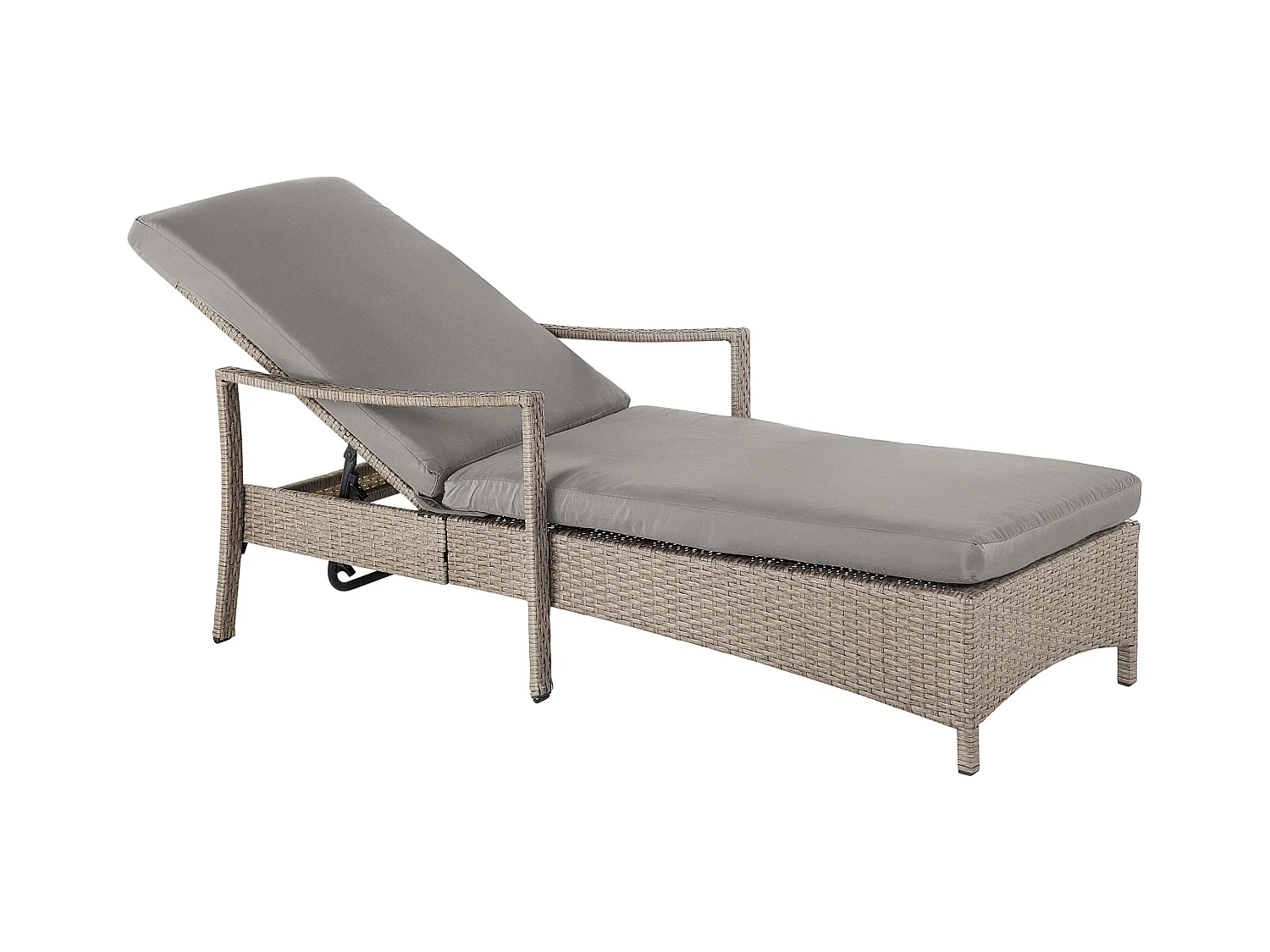Rattanliege Gartenliege Sonnenliege Verstellbar Taupe mit Auflage Grau Vasto