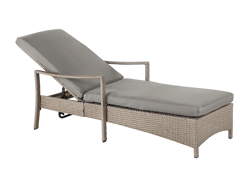 Rattanliege Gartenliege Sonnenliege Verstellbar Taupe mit Auflage Grau Vasto