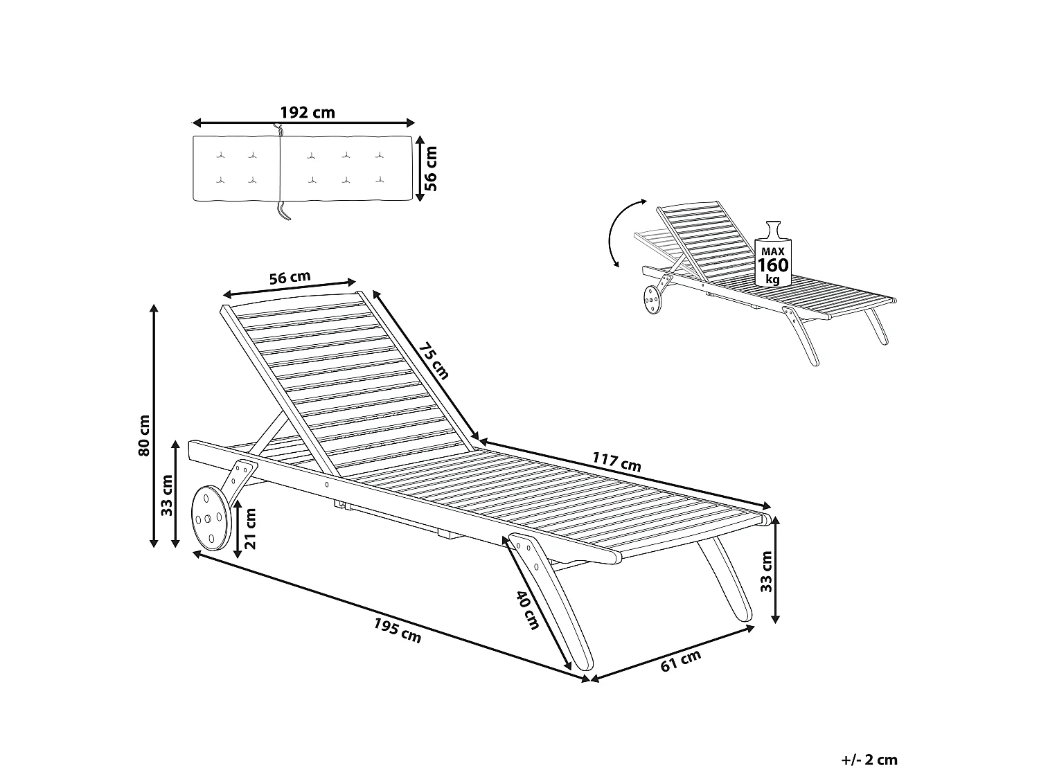 Ligstoel met kussen CESANA Acaciahout Blauw
