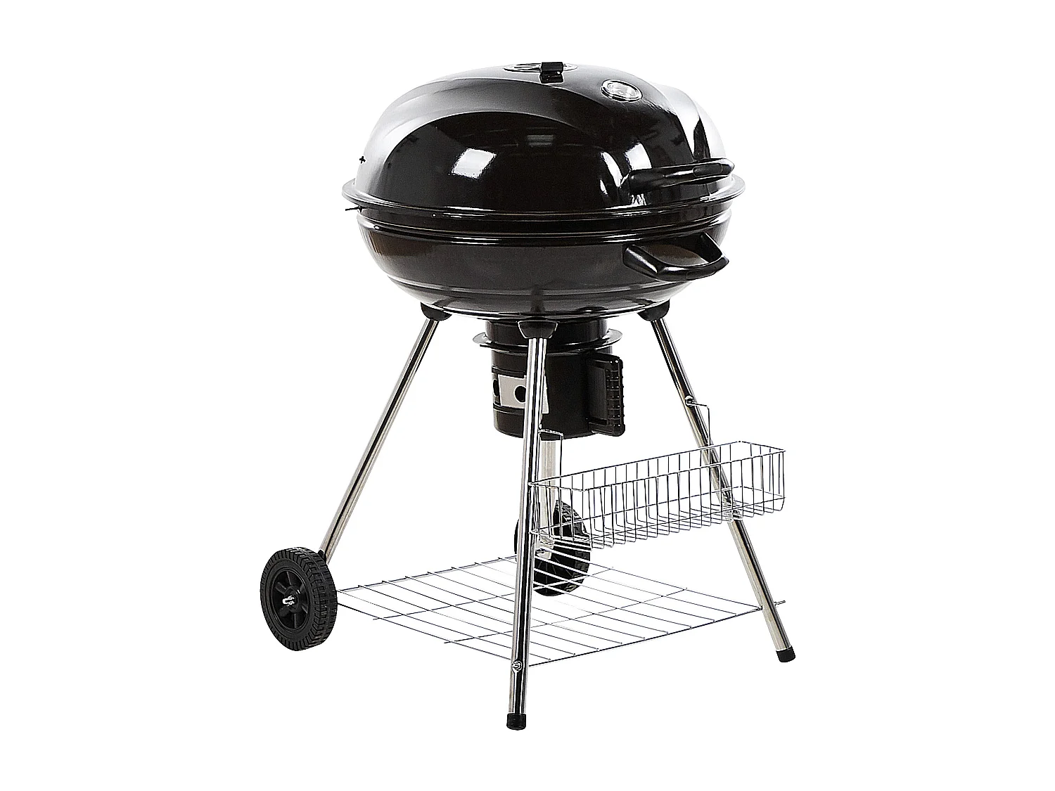 Holzkohle-Kugelgrill schwarz Stahl rollbar mit Thermometer Aschebehälter Marapi