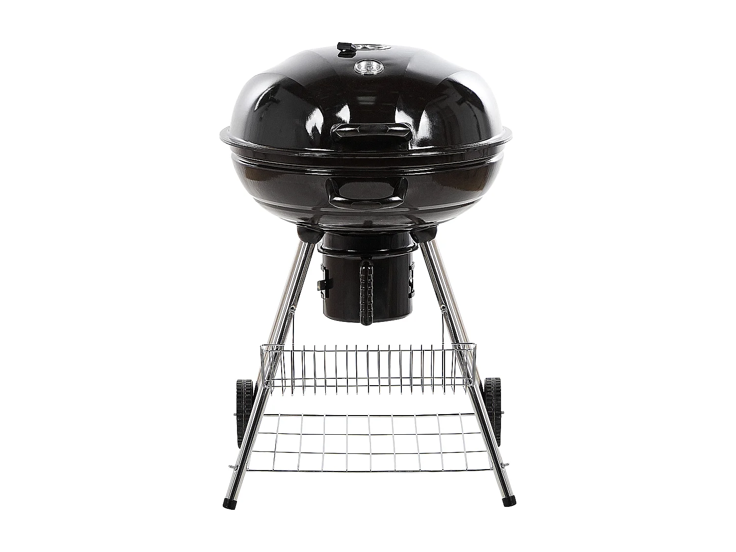 Holzkohle-Kugelgrill schwarz Stahl rollbar mit Thermometer Aschebehälter Marapi