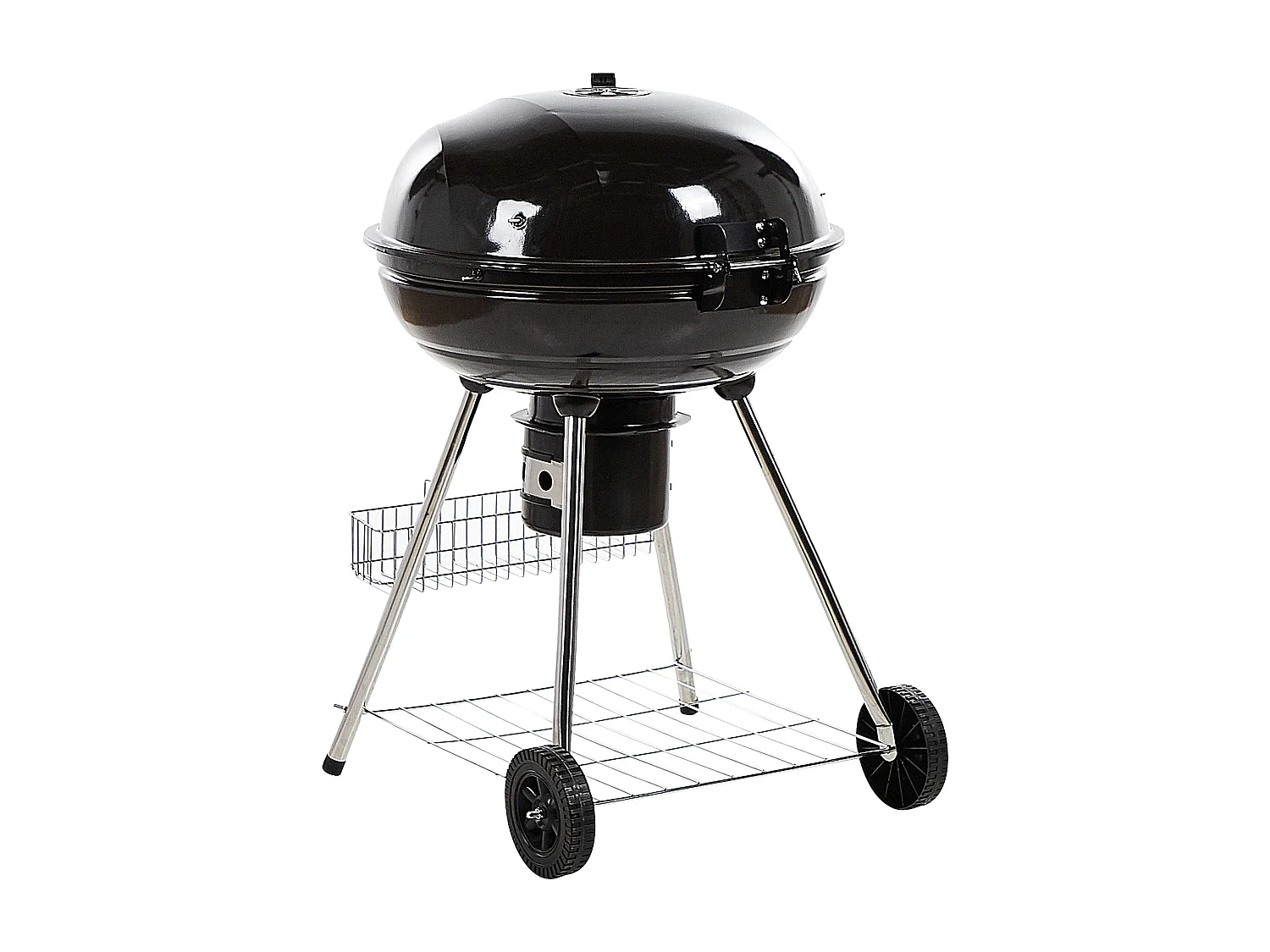 Holzkohle-Kugelgrill schwarz Stahl rollbar mit Thermometer Aschebehälter Marapi