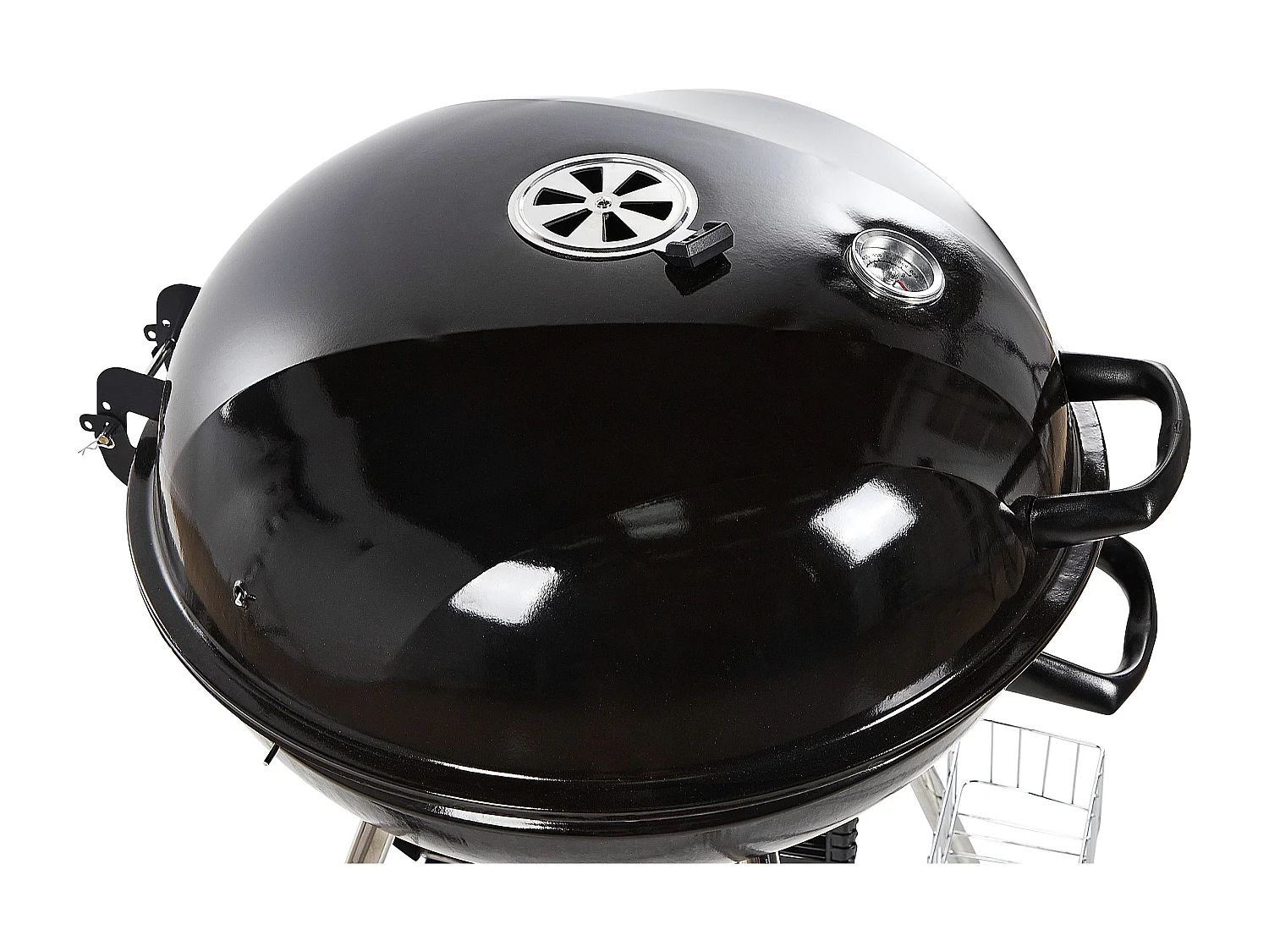 Holzkohle-Kugelgrill schwarz Stahl rollbar mit Thermometer Aschebehälter Marapi