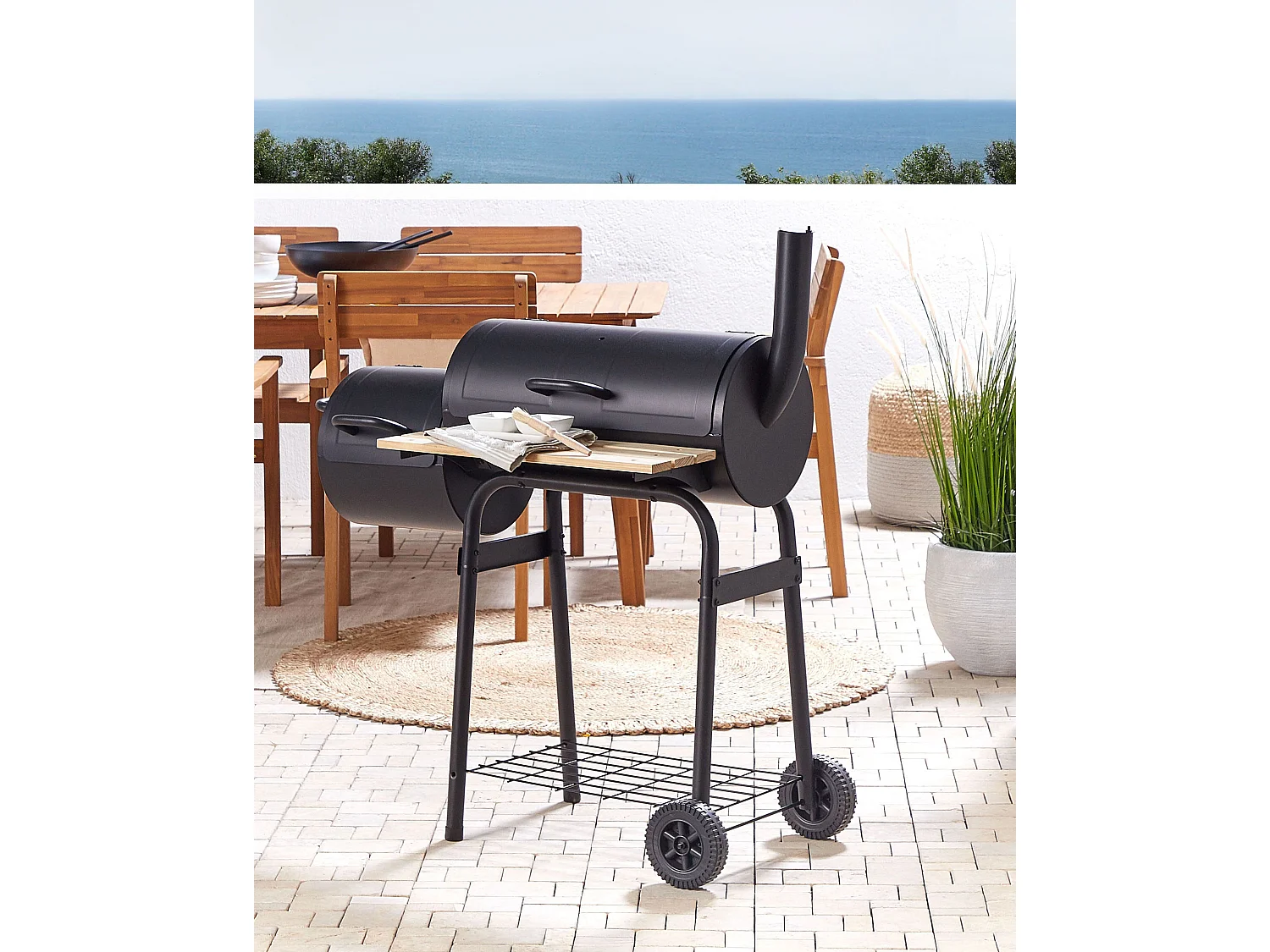 Barbacoa de carbón SATAH con ahumador Metal Negro