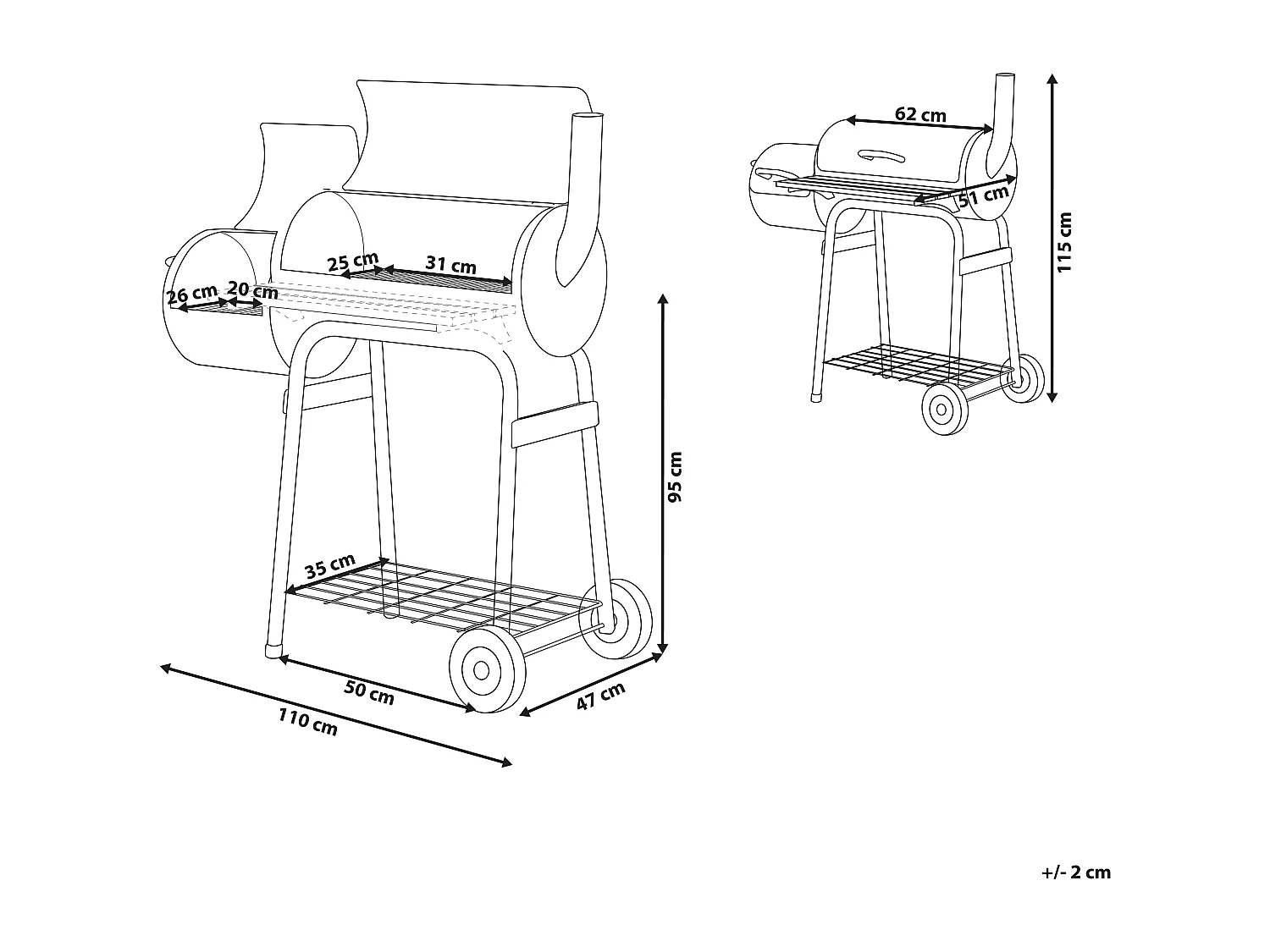 Houtskoolgrill voor buiten SATAH met smoker Metaal Zwart