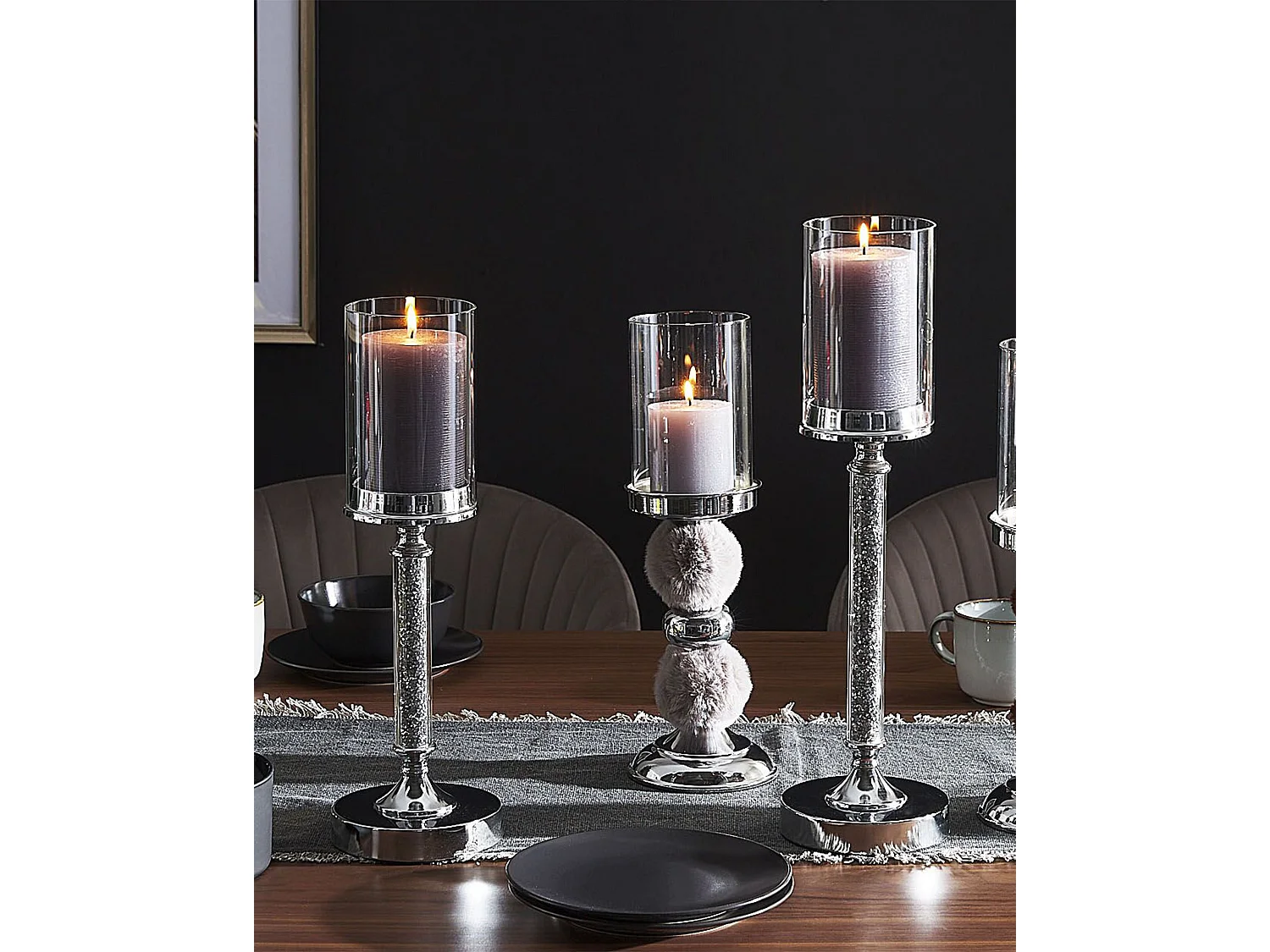 Bougeoir ABBEVILLE Verre 41 cm Argenté