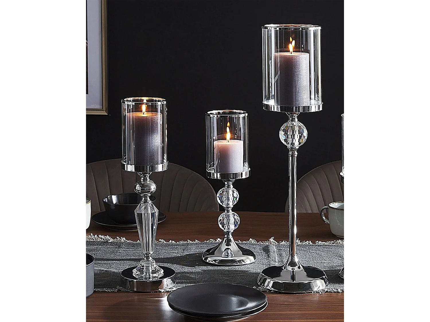 Kaarshouder BONAO Glas 42 cm Zilver