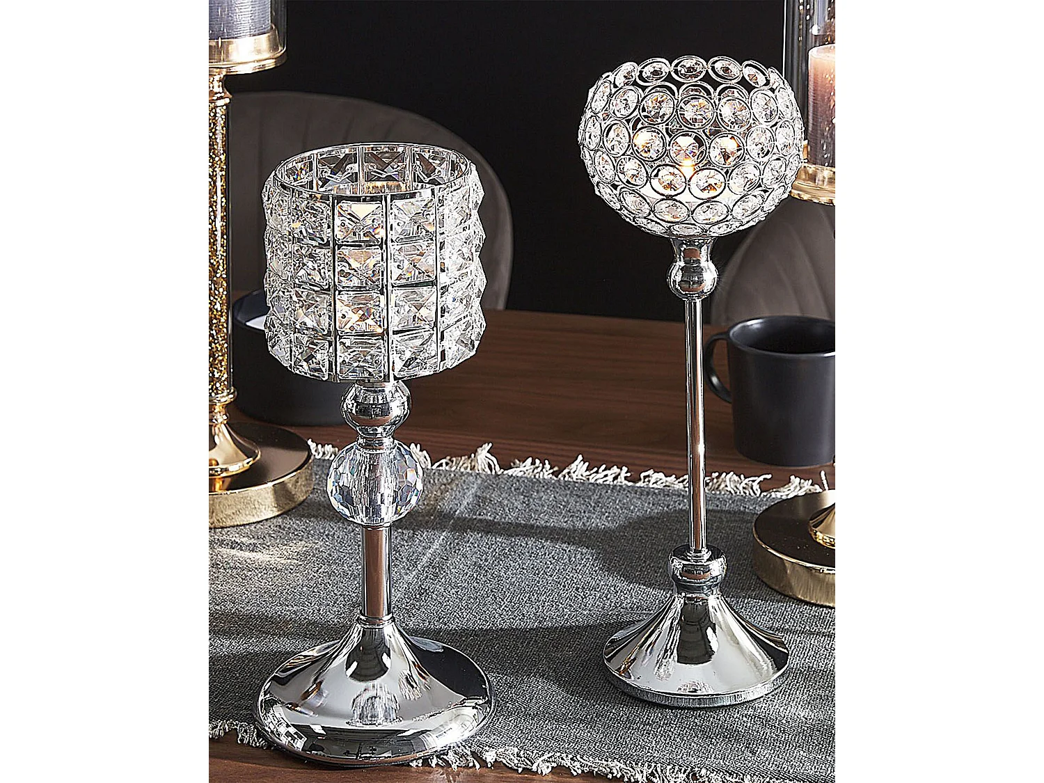 Bougeoir AVORD Verre 33 cm Argenté