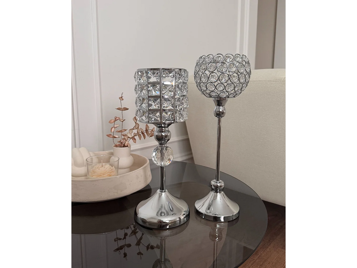Kerzenständer AVORD Glas 33 cm Silber
