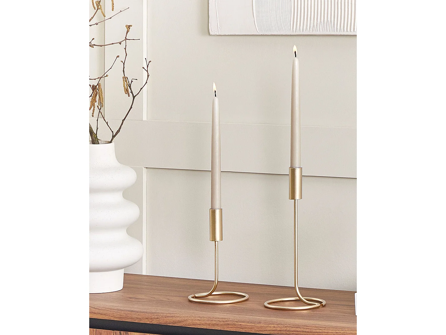 2er Set Kerzenhalter Kerzenständer Gold Metall für 2 Kerzen Höhe 19 und 28 cm