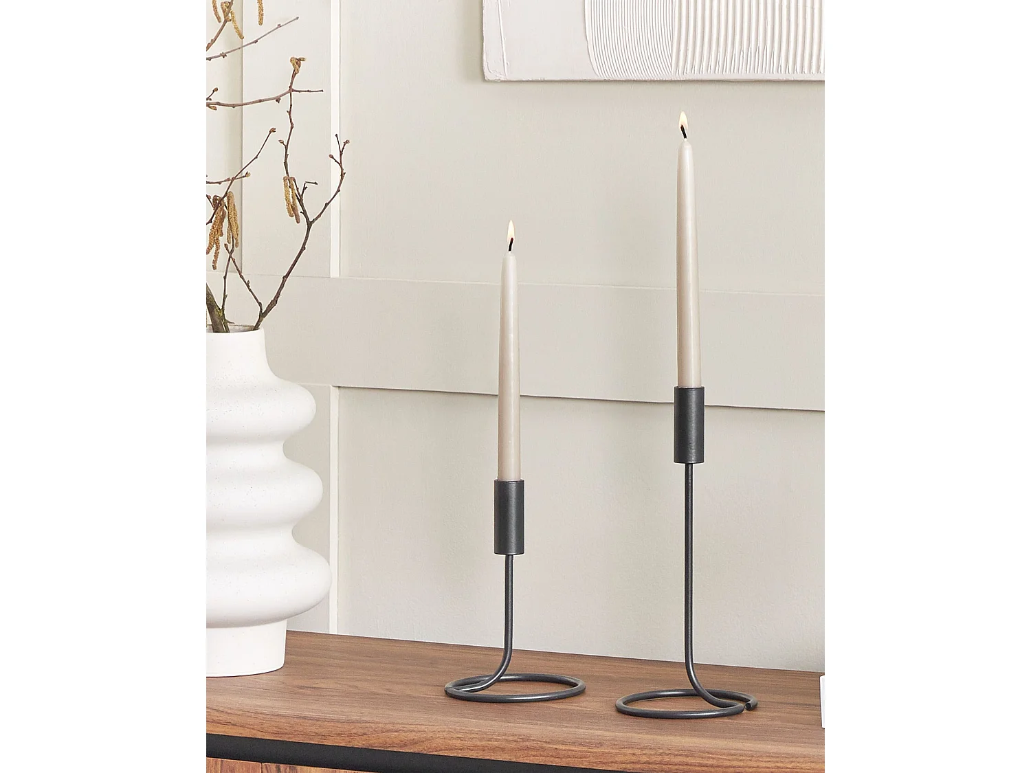 2er Set Kerzenhalter Kerzenständer Schwarz Metall für 2 Kerzen Höhe 19 und 28 cm