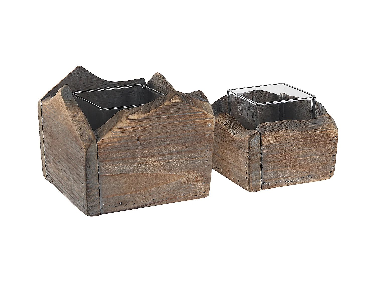 Kerzenständer 2er Set PLATEROS Holz 15/12 cm Dunkelbraun