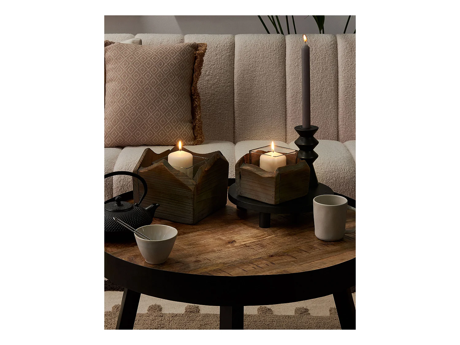 Lot de 2 bougeoirs PLATEROS Bois de sapin 15/12 cm Marron foncé