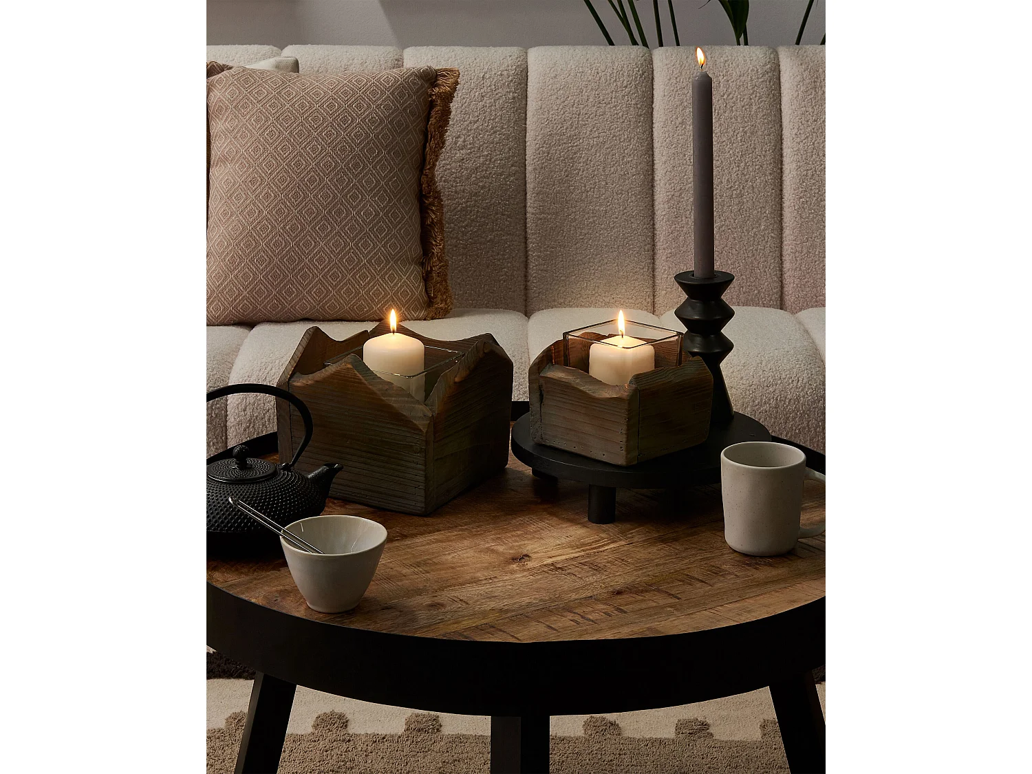 Lot de 2 bougeoirs PLATEROS Bois de sapin 15/12 cm Marron foncé