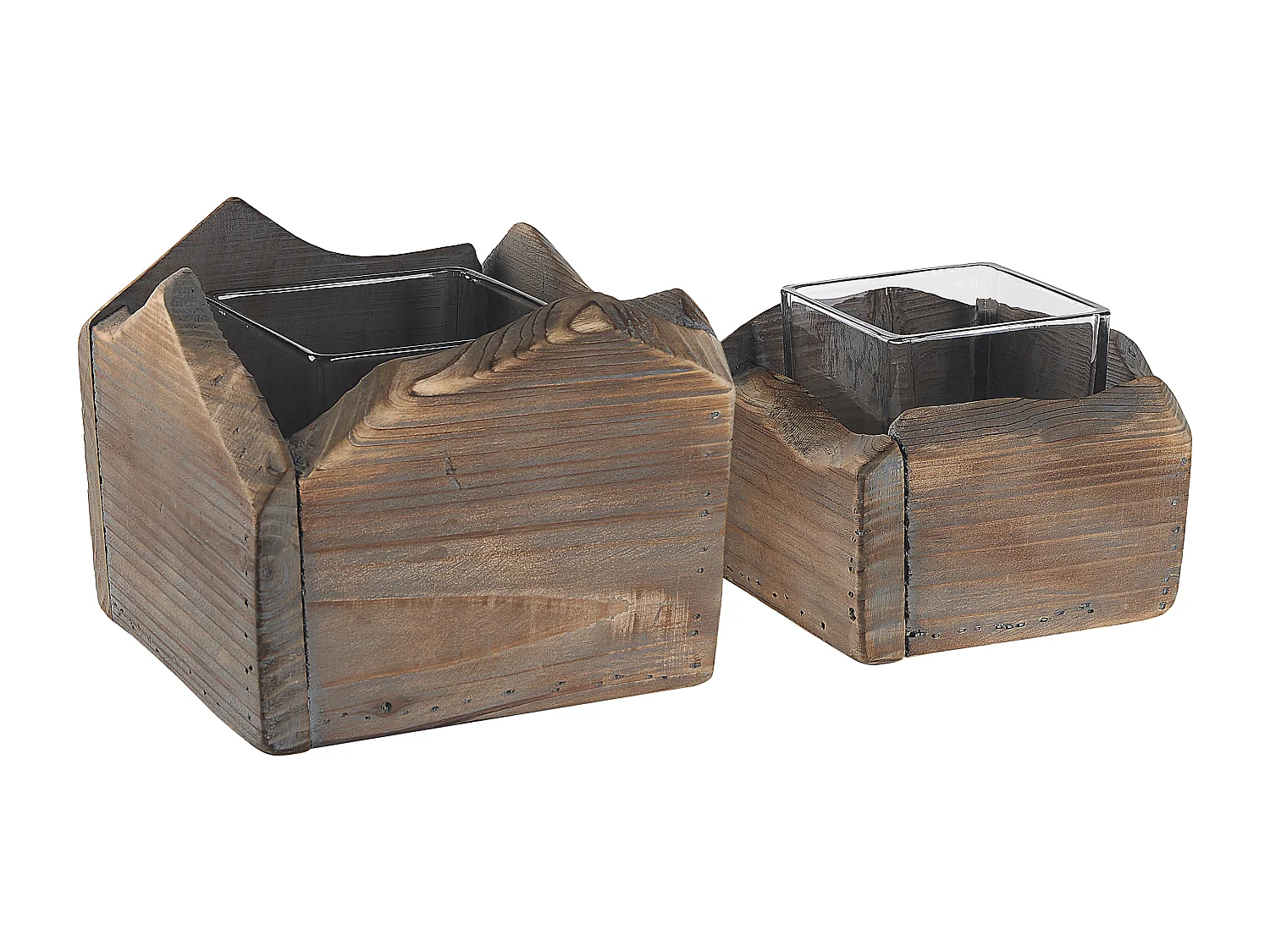 Lot de 2 bougeoirs PLATEROS Bois de sapin 15/12 cm Marron foncé