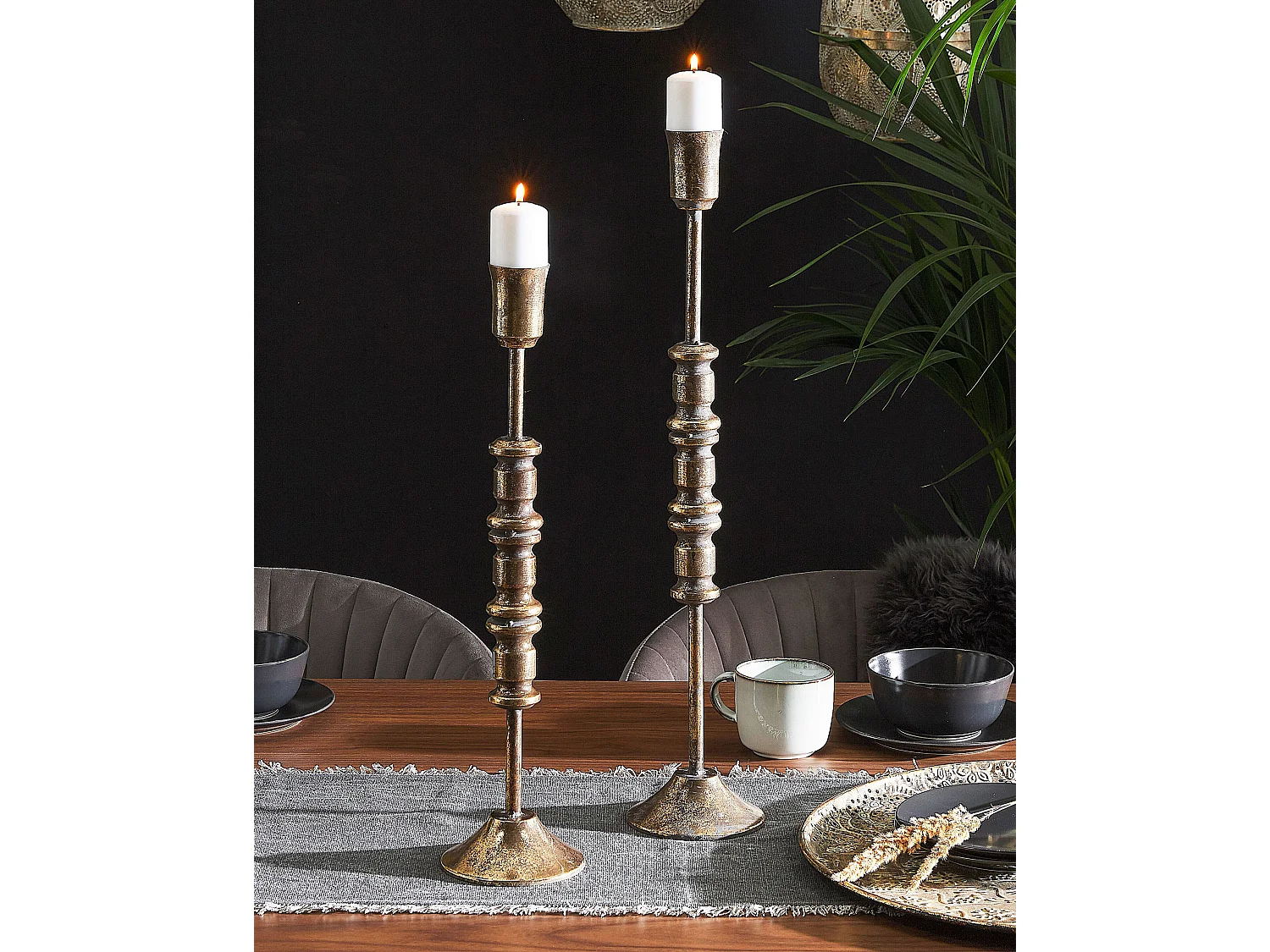 Set van 2 kaarshouders SALAMINA Metaal 63/49 cm Goud