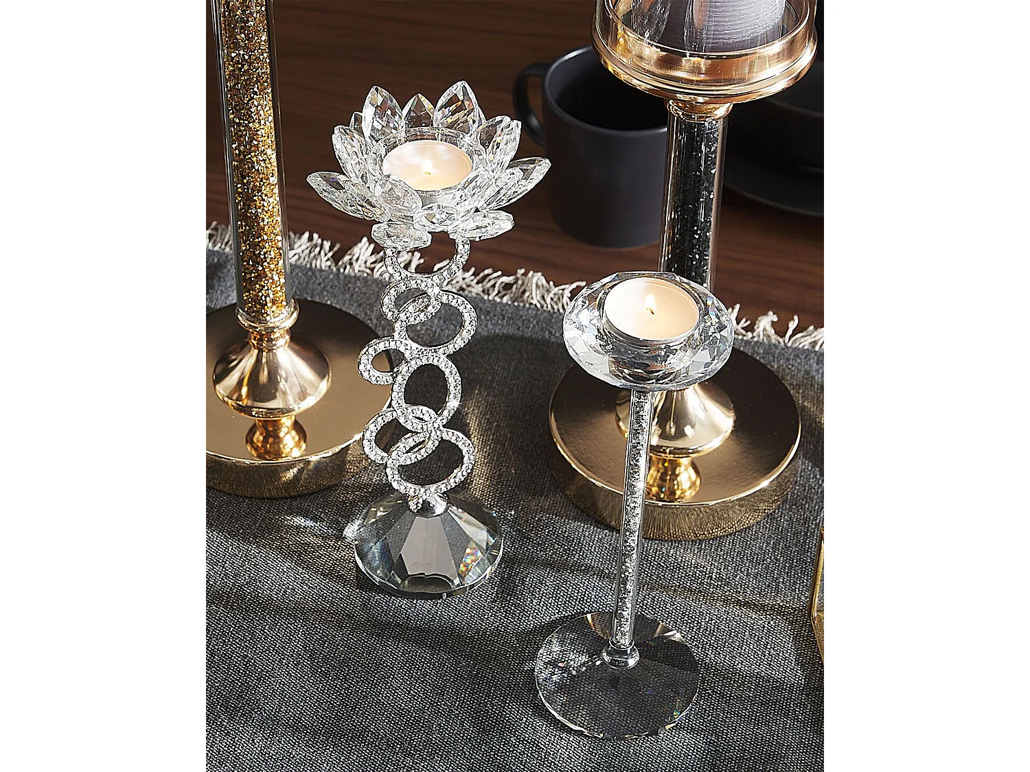 Bougeoir KOFI Verre 23 cm Argenté