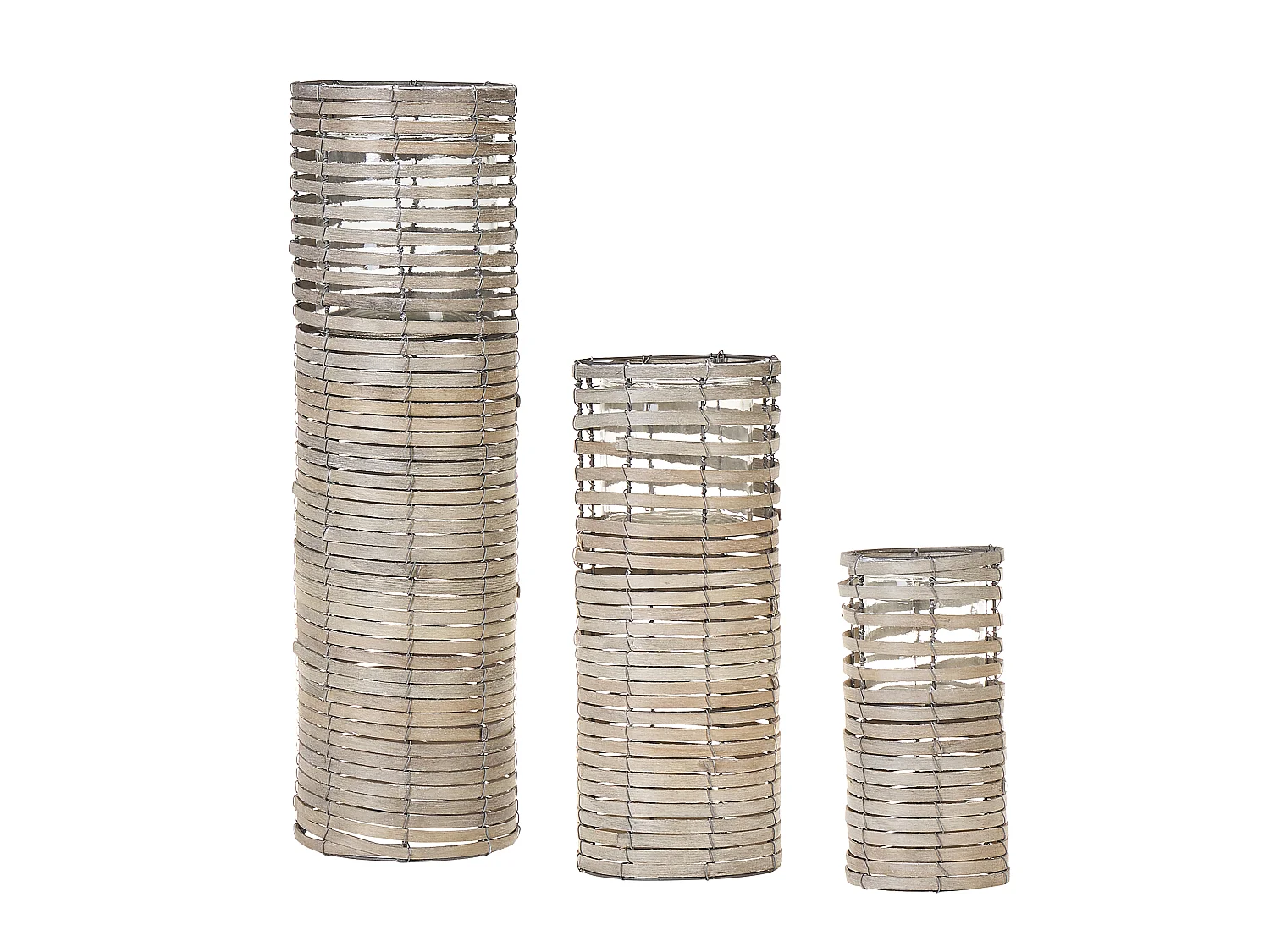 Lot de 3 bougeoirs ROVARE Bois de peuplier 60/39/25 cm Gris