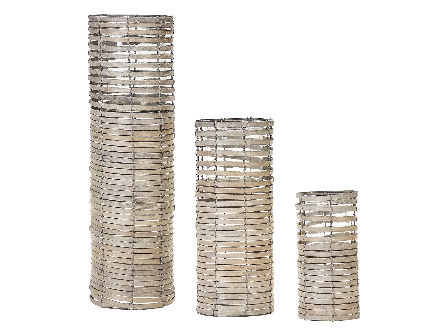 Lot de 3 bougeoirs ROVARE Bois de peuplier 60/39/25 cm Gris