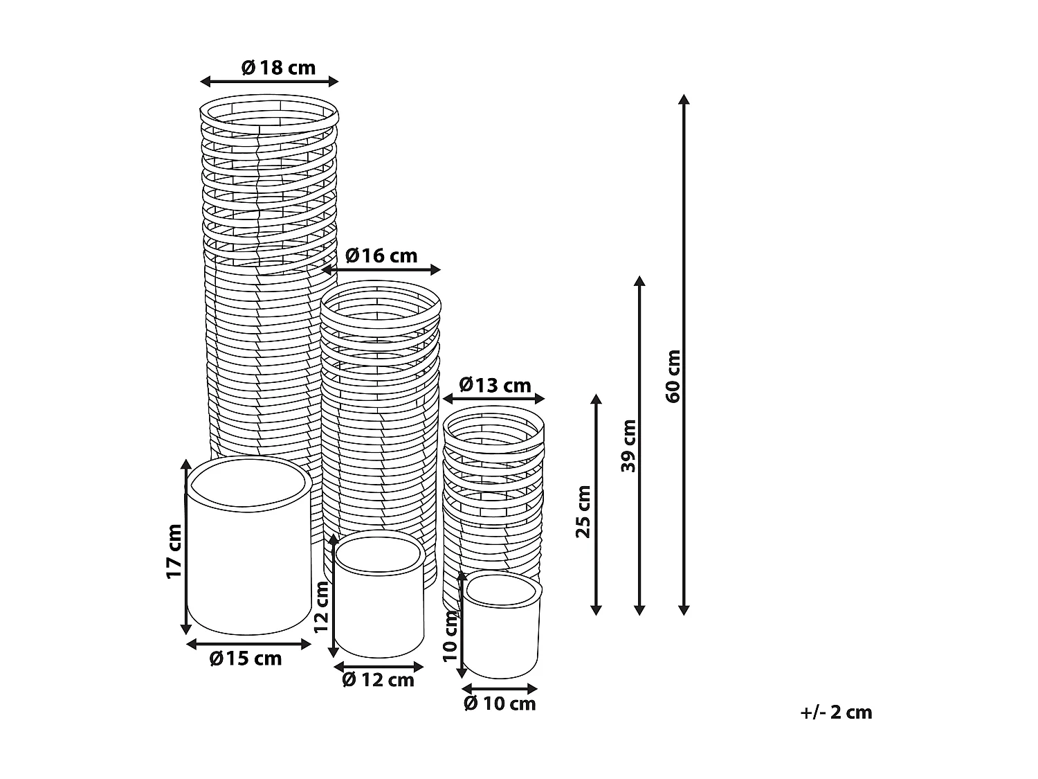 Conjunto de 3 castiçais ROVARE 60/39/25 cm Cinzento